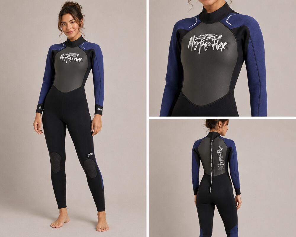 Hyperflex Wetsuit Women's Small Full Body Back Zip Black Blue Neoprene Surf Dive
